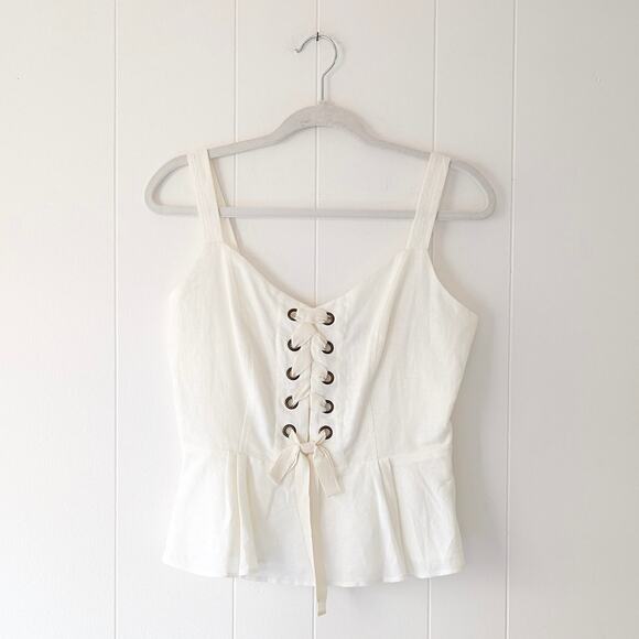 J.Crew Point Sur Peplum White Linen Cotton Lace-Up Sleeveless Top, size XS - Picture 1 of 8